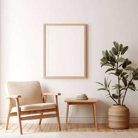 Mock up poster frame in interior background, Scandinavian style, 3D renderの素材