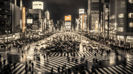 Shibuya crossing at night. Tokyo is the capital and most populous city of Japan.の素材