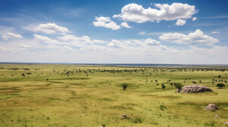 Panoramic view of savannah in Serengeti National Park, Tanzaniaの素材