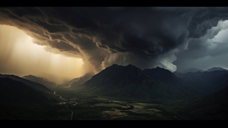 Storm in the mountains. Dramatic sky. 3D Renderingの素材