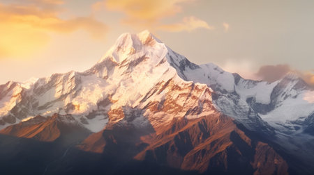 Panorama of Himalaya mountains at sunset, Annapurna Conservation Area, Nepalの素材