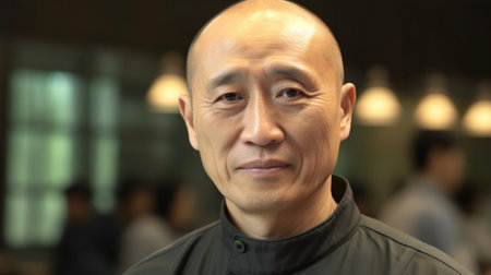 Portrait of a Chinese senior man in a hairdressing salonの素材