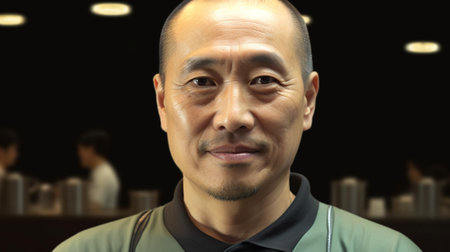 Portrait of an asian man looking at the camera and smilingの素材