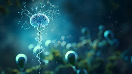 Digital illustration of spermatozoons floating in the air. 3D renderingの素材