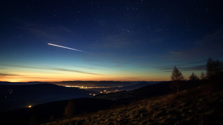 Night sky with stars and milky way over the mountains. Long exposureの素材