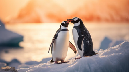 Gentoo penguins on the ice floe in the Antarcticaの素材