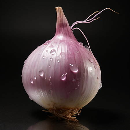 onion with water drops on a black background. studio shot.の素材