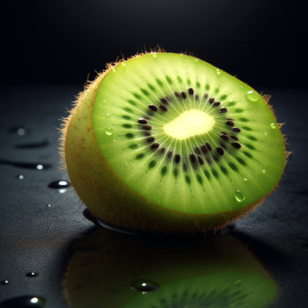 Kiwi fruit on a black background with water drops, close upの素材