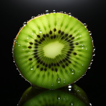 Kiwi fruit with water drops on a black background. macroの素材