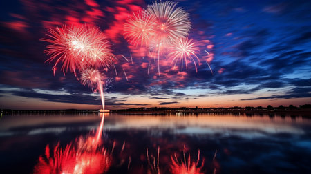 Beautiful colorful firework display for celebration happy new year and merry christmasの素材