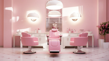 Modern pink hairdresser salon interior. 3D rendering.の素材