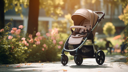 Photo for Baby carriage in the park. Selective focus. nature background. - Royalty Free Image