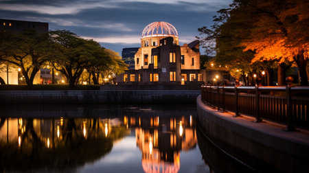 Hiroshima Peace Memorial at dusk.の素材