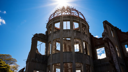 Old building with blue sky and sun on the background, Taipei, Taiwanの素材