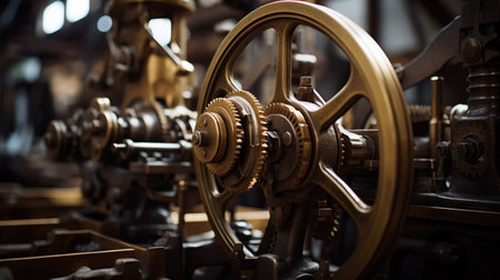 Close-up of gears and cogwheels of an old machineの素材