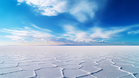 Salt lake under blue sky with white clouds. Salar de Uyuni, Boliviaの素材