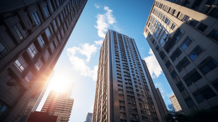 low angle view of modern skyscrapers in hongkongの素材