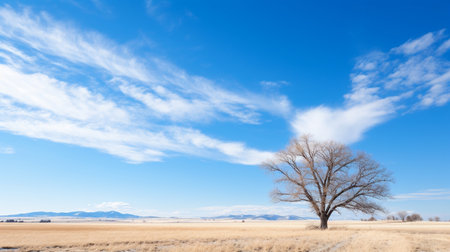 Willow tree in early spring on a background of blue sky with cloudsの素材