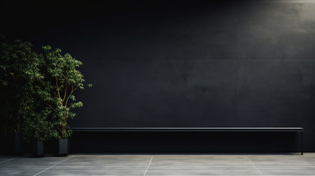 Empty black room with concrete wall and black floor. 3d renderingの素材