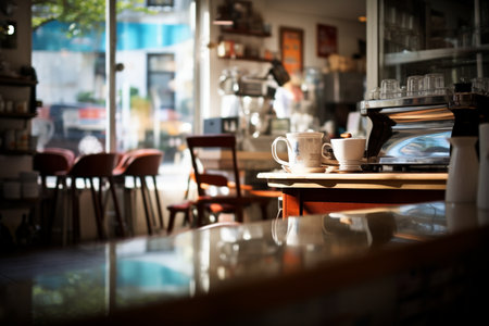 Coffee cup on table in coffee shop. Coffee shop backgroundの素材
