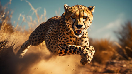 Cheetah running in the sand in Namibia, Africa.の素材