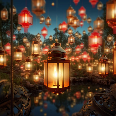 Lanterns in the garden. Ramadan Kareem background.の素材