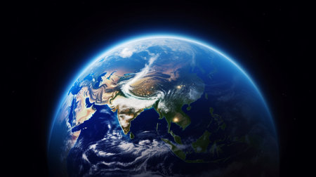 Planet Earth from space with visible country borders. 3D illustration.の素材