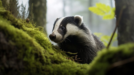 Badger (Meles meles) in the forest. Wildlife scene from nature.の素材