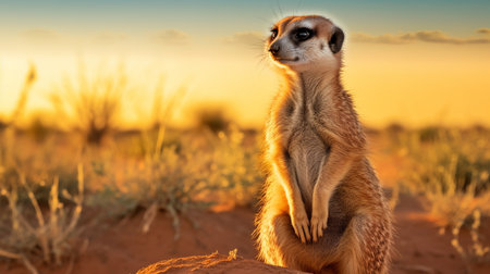 Meerkat at sunset in the Kalahari desert, South Africaの素材
