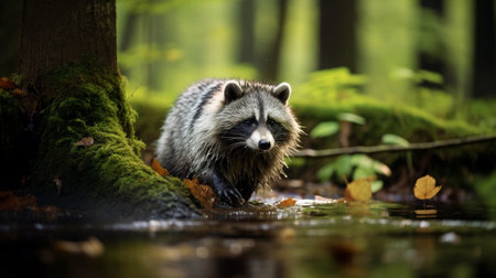 Raccoon in the forest. Wildlife scene from europe.の素材