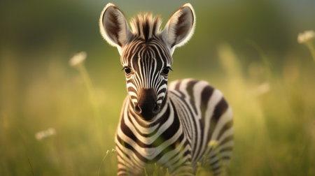 Zebra in the grassland of the Okavango Delta, Botswana.の素材