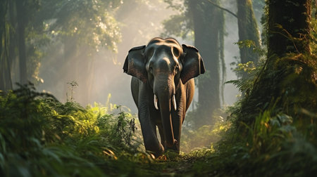 Elephant in the jungle of Sri Lanka. This is a 3d render illustrationの素材