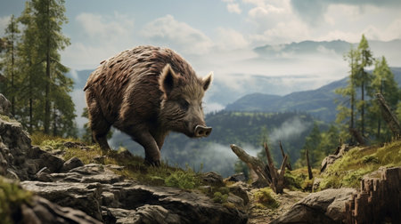 Wild boar in the mountains. Wild boar in the mountains.の素材