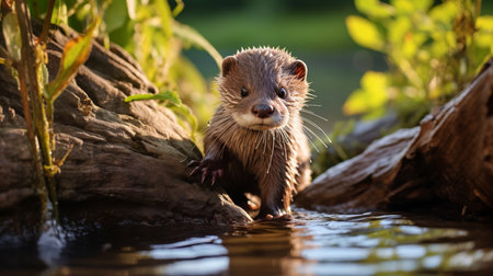 European otter (Lutra lutra) in the water.の素材