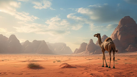 Camels in the desert of Wadi Rum. 3D renderingの素材