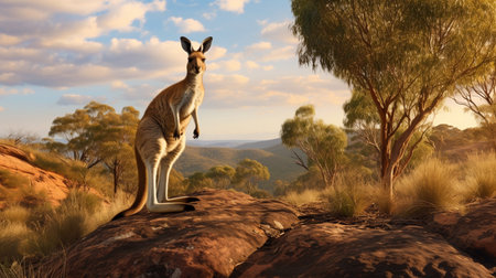 Kangaroo in the Australian bush - 3D render. This is a 3d render illustration.の素材