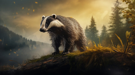 Badger in the forest. Wild animal in the nature habitat.の素材