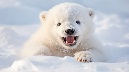 Polar bear cub on snow in the winter. Pet animals.の素材