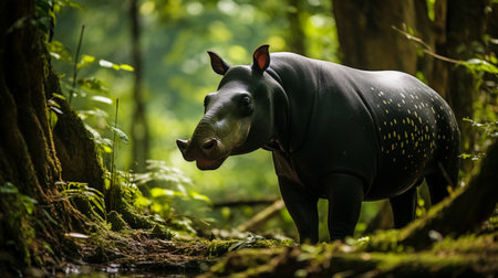 Hippo in the rainforest. Wildlife scene from nature.の素材