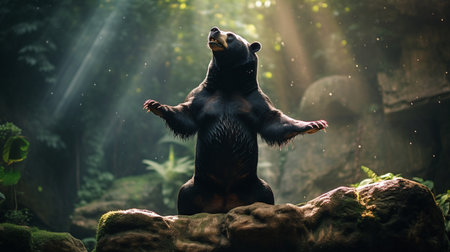 Black bear in the forest. Wildlife scene from nature. Animal in the jungle.の素材