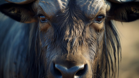 Close-up portrait of a wildebeest (Syncerus caffer)の素材
