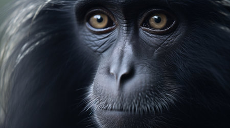 Portrait of a black crested macaque monkey, close upの素材