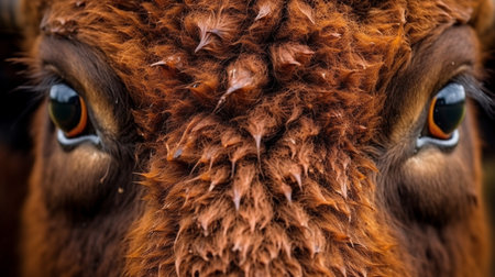 Close-up of a brown alpaca's eyes. Animal backgroundの素材