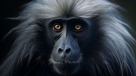 Close up portrait of a black-and-white langur monkeyの素材