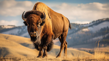 Bison in Yellowstone National Park, Wyoming, United States of Americaの素材