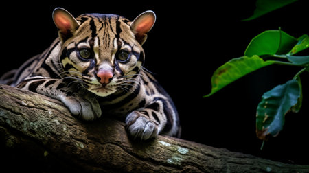 Portrait of a leopard on a branch in the jungle.の素材
