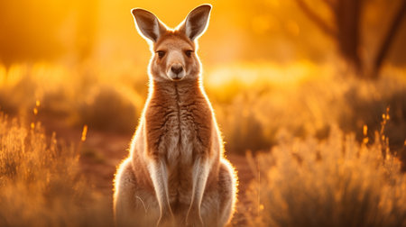 Kangaroo in sunset light. Kangaroo in the sunset.の素材
