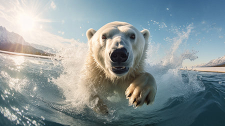 Polar bear swimming in the ocean. 3D Rendering.の素材