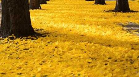 Yellow flower petals falling down in the park, South Korea.の素材