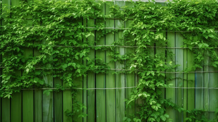 Green Creeper Plant on a Green Wooden Fence, Nature Backgroundの素材